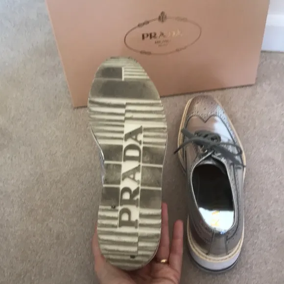 Prada Leather laced Derby shoes in silver