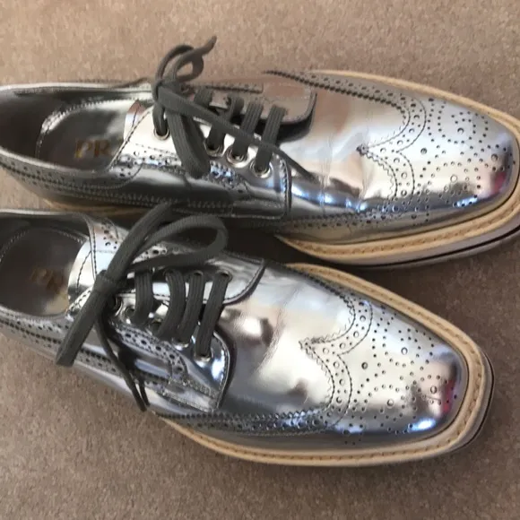 Prada Leather laced Derby shoes in silver