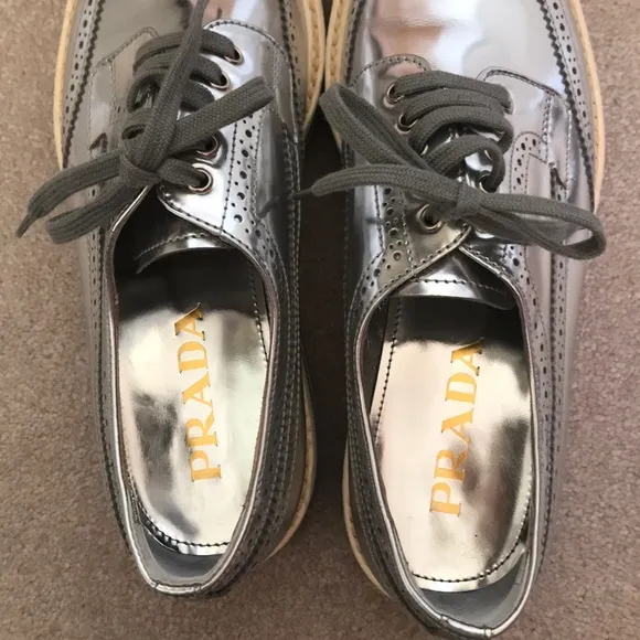 Prada Leather laced Derby shoes in silver