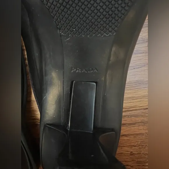 PRADA Leather mules Black Square Toe Leather Shoes Sz 37 US 6 No Box.