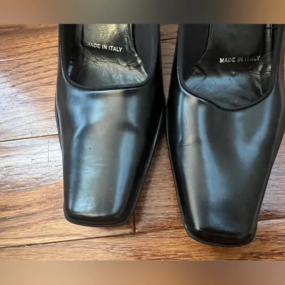 PRADA Leather mules Black Square Toe Leather Shoes Sz 37 US 6 No Box.