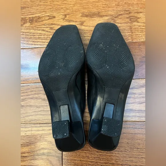 PRADA Leather mules Black Square Toe Leather Shoes Sz 37 US 6 No Box.
