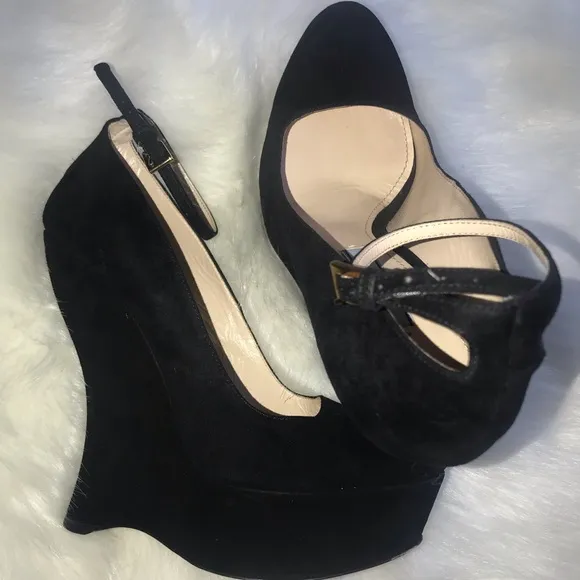 Prada Mary Jane Suede Wedge 8.5