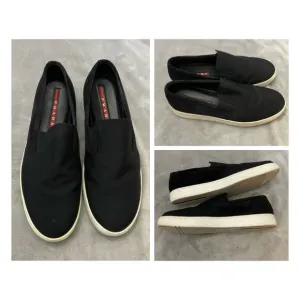 Prada Men's Black Suede Canvas Slip-On Sneaker Shoes Size 8