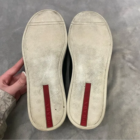 Prada Men's Black Suede Canvas Slip-On Sneaker Shoes Size 8
