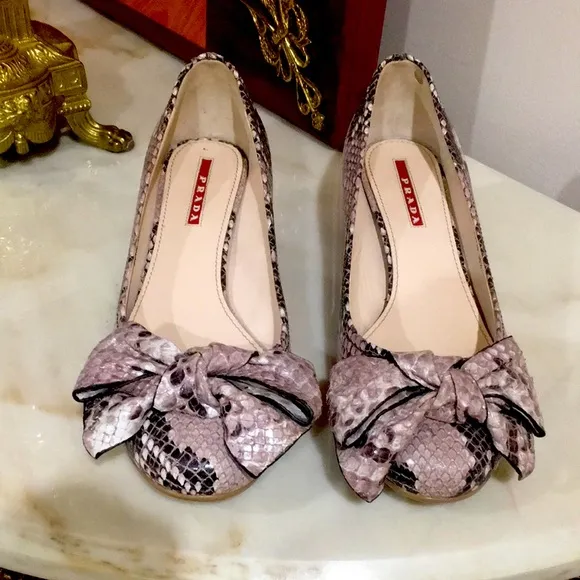 Prada reptile Embossed Leather shoes with bow ties sz.36.5.