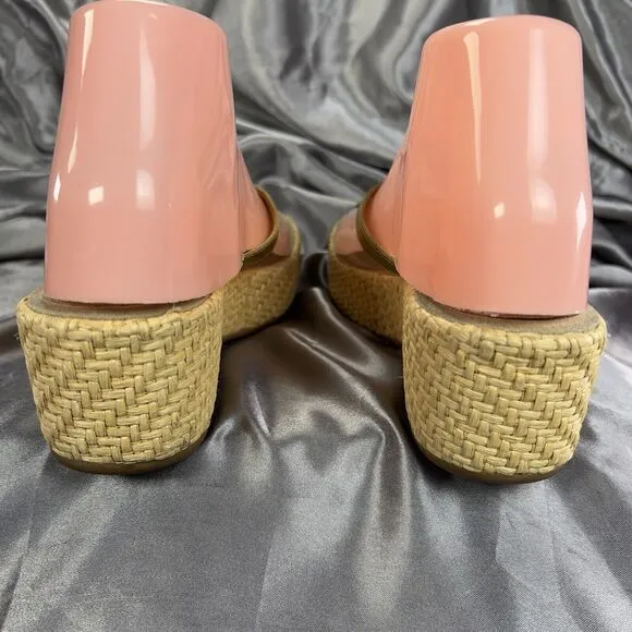Prada Slides Thongs Wedge Platform Gold Sandal Shoes EU 36.5/US 6 Straw Raffia