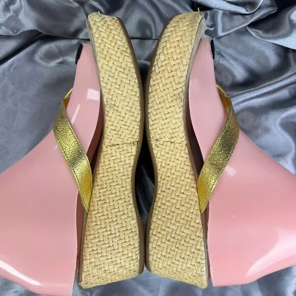 Prada Slides Thongs Wedge Platform Gold Sandal Shoes EU 36.5/US 6 Straw Raffia