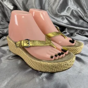 Prada Slides Thongs Wedge Platform Gold Sandal Shoes EU 36.5/US 6 Straw Raffia