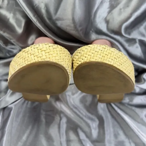 Prada Slides Thongs Wedge Platform Gold Sandal Shoes EU 36.5/US 6 Straw Raffia
