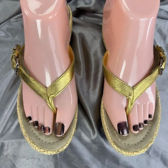 Prada Slides Thongs Wedge Platform Gold Sandal Shoes EU 36.5/US 6 Straw Raffia