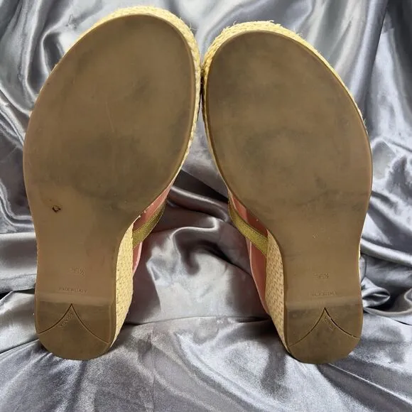 Prada Slides Thongs Wedge Platform Gold Sandal Shoes EU 36.5/US 6 Straw Raffia