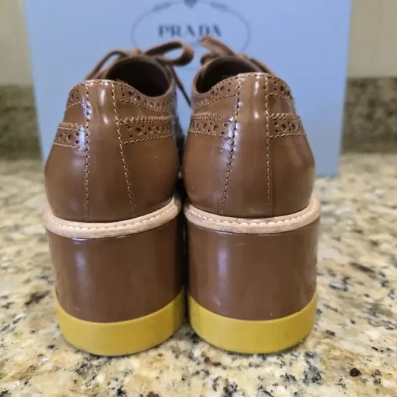 Prada Spazzolato Colo Platform Oxford Shoes Brown size 36 (US 5.5) Box Included