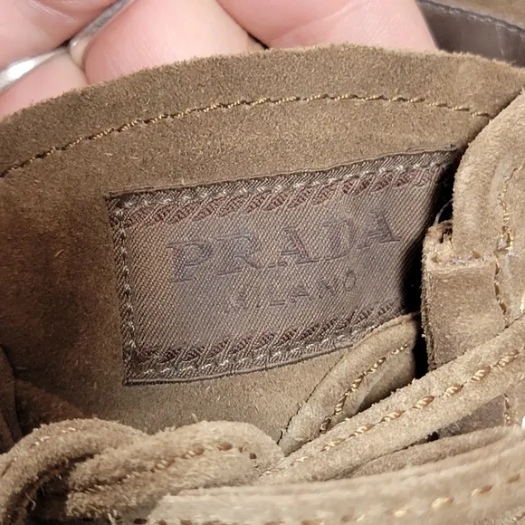 Prada Tan Suede lace-up wedge boots EU 39