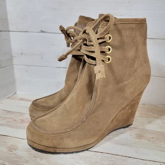 Prada Tan Suede lace-up wedge boots EU 39