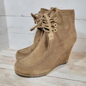 Prada Tan Suede lace-up wedge boots EU 39