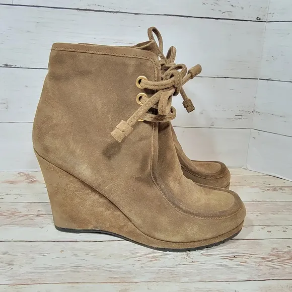 Prada Tan Suede lace-up wedge boots EU 39