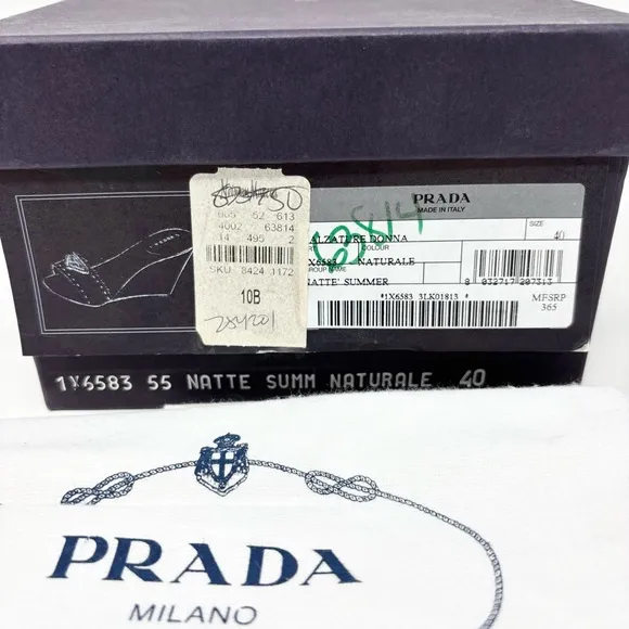 PRADA Triangle Logo Woven Jute Wedge Sandals in Natural Tan Size 40