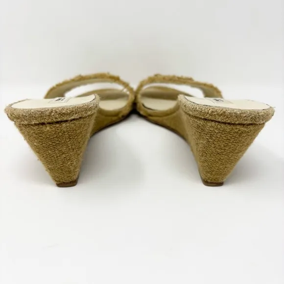 PRADA Triangle Logo Woven Jute Wedge Sandals in Natural Tan Size 40
