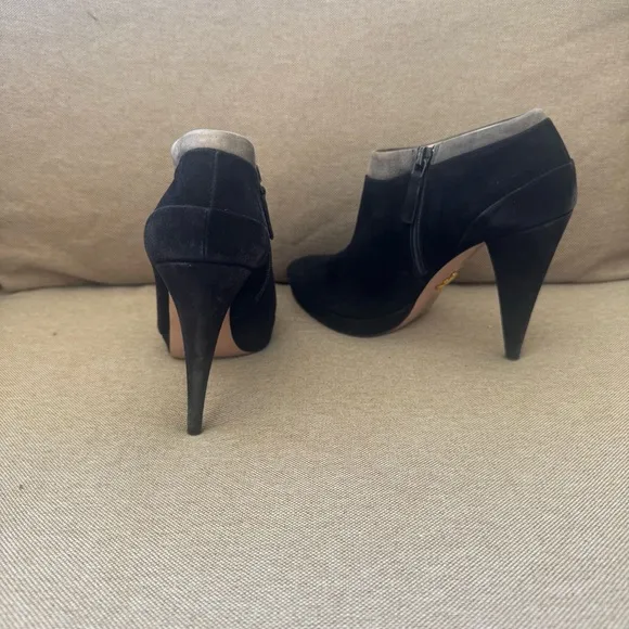 Prada Womens Suede Zip Up Ankle Booties Black Grey Trip Size 37.5