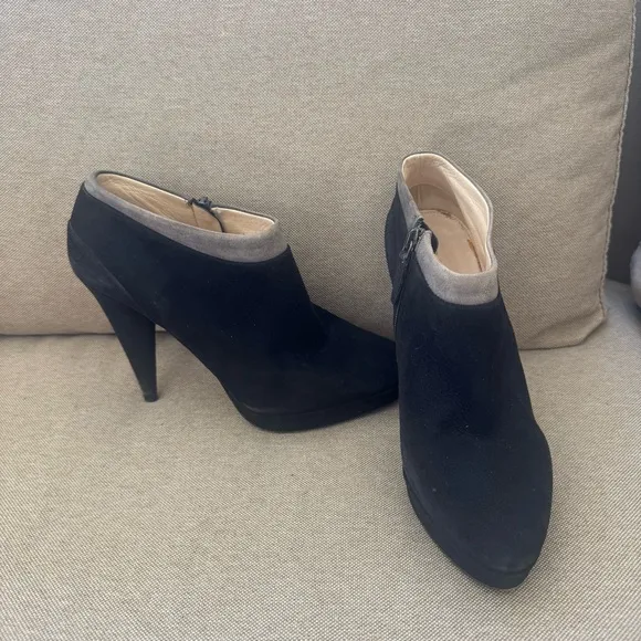 Prada Womens Suede Zip Up Ankle Booties Black Grey Trip Size 37.5