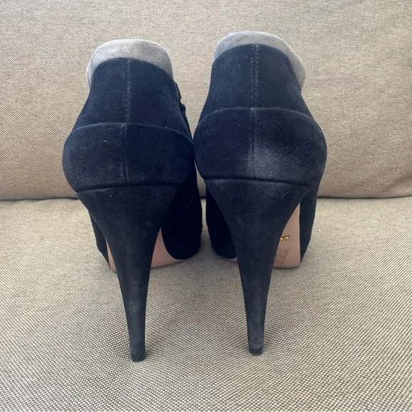 Prada Womens Suede Zip Up Ankle Booties Black Grey Trip Size 37.5
