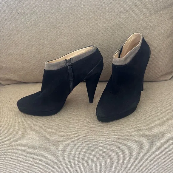 Prada Womens Suede Zip Up Ankle Booties Black Grey Trip Size 37.5