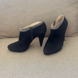 Prada Womens Suede Zip Up Ankle Booties Black Grey Trip Size 37.5