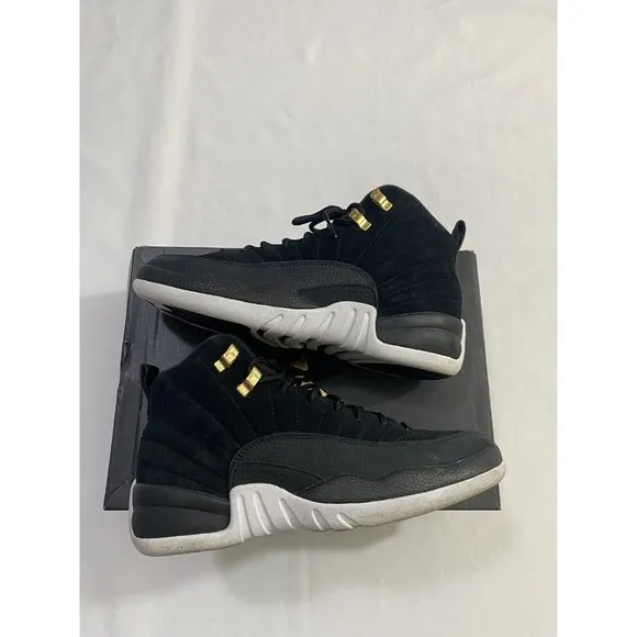 Pre-Owned Youth Size 6Y Black White Air Jordan 12 Retro (GS) Basketball Shoes