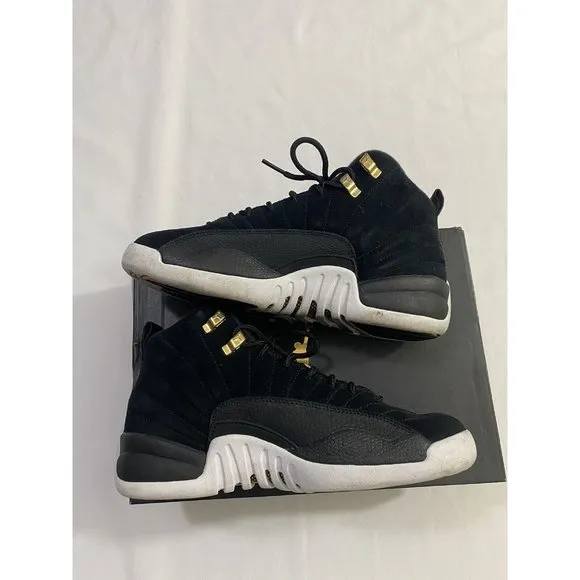 Pre-Owned Youth Size 6Y Black White Air Jordan 12 Retro (GS) Basketball Shoes