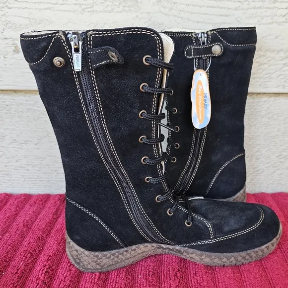 Primigi Enora Girl's Black Boots Suede Leather Zip Up with Lace Size:EU 34~US 3