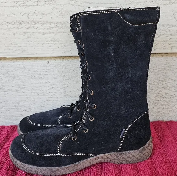 Primigi Enora Girl's Black Boots Suede Leather Zip Up with Lace Size:EU 34~US 3