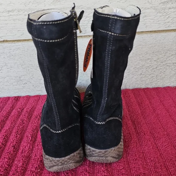 Primigi Enora Girl's Black Boots Suede Leather Zip Up with Lace Size:EU 34~US 3