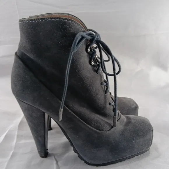 Proenza Schouler Lace Up  Booties Womens 36 / 6 Gray Suede Steampunk Victorian