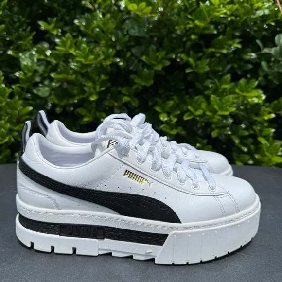 Puma Mayze Leather Puma White Puma Black Women’s Size 8.5