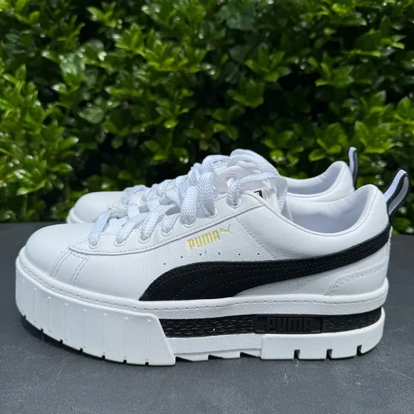 Puma Mayze Leather Puma White Puma Black Women’s Size 8.5