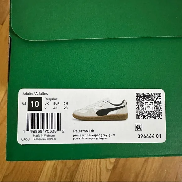 Puma Mens Palermo Leather White Black Shoes (NWT) 10