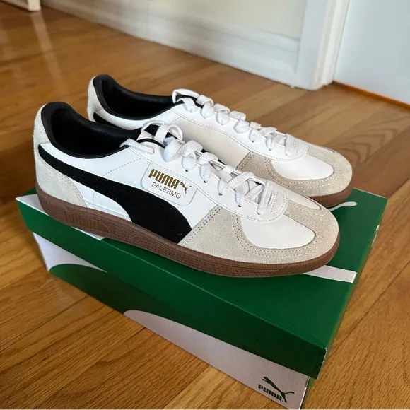 Puma Mens Palermo Leather White Black Shoes (NWT) 10