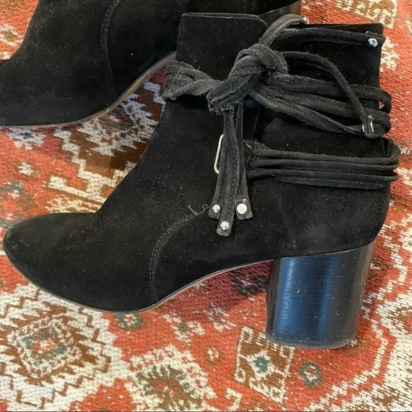 rag &amp; bone Black Genuine Suede Leather Lined Suede Straps Studs Ankle Boots