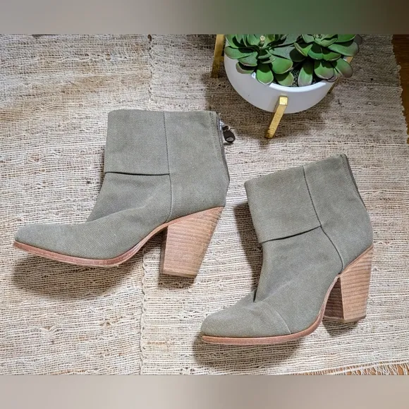 RAG &amp; BONE CLASSIC NEWBURY GREY CANVAS ANKLE BOOTS
