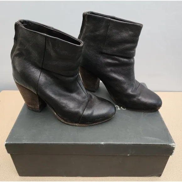 Rag &amp; Bone Dark Brown Leather Ankle Boots 9 Classic Newbury Bootie With Box 39