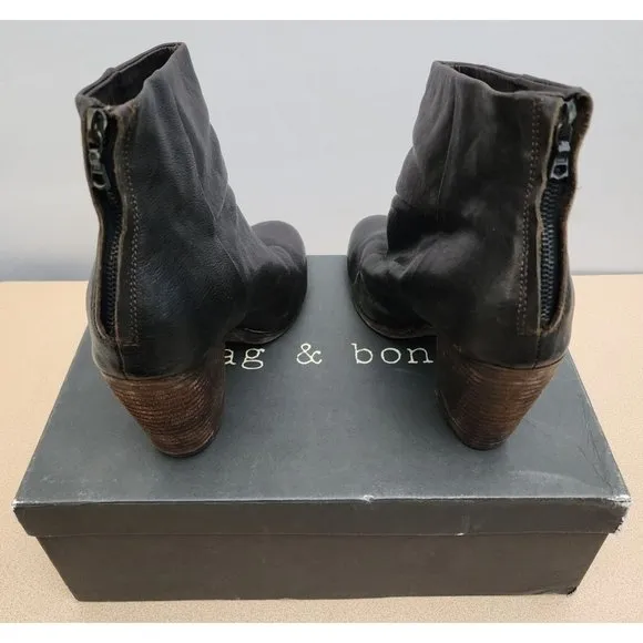 Rag &amp; Bone Dark Brown Leather Ankle Boots 9 Classic Newbury Bootie With Box 39