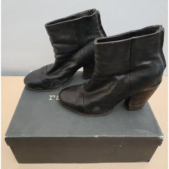 Rag &amp; Bone Dark Brown Leather Ankle Boots 9 Classic Newbury Bootie With Box 39