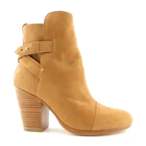 Rag &amp; Bone Kinsey Waxed Suede Bootie Ankle Boots Tan Brown Leather Straps 36.5