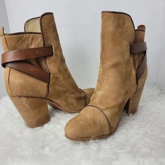 rag &amp; bone  Kinsey Women's Ankle Boots Size 9 Carmel Tan Suede Brown Strap
