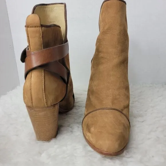 rag &amp; bone  Kinsey Women's Ankle Boots Size 9 Carmel Tan Suede Brown Strap