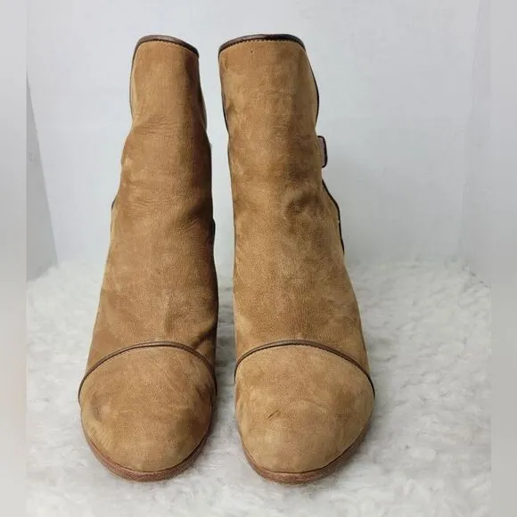 rag &amp; bone  Kinsey Women's Ankle Boots Size 9 Carmel Tan Suede Brown Strap