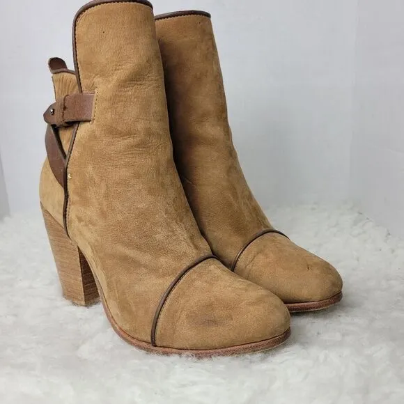 rag &amp; bone  Kinsey Women's Ankle Boots Size 9 Carmel Tan Suede Brown Strap