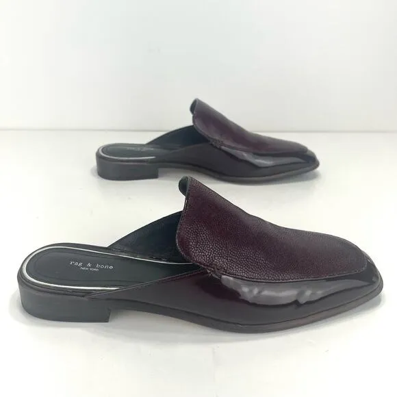 RAG &amp; BONE NEW YORK ASLEN MERLOT RED LEATHER LOAFER MULES SHOES