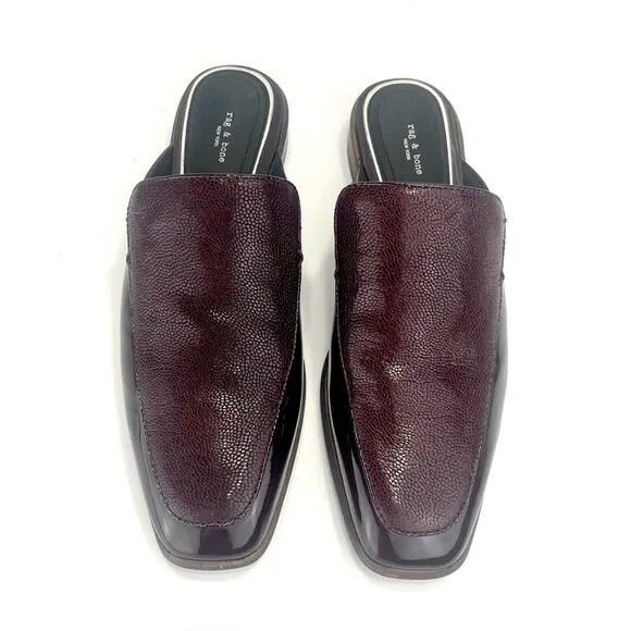 RAG &amp; BONE NEW YORK ASLEN MERLOT RED LEATHER LOAFER MULES SHOES